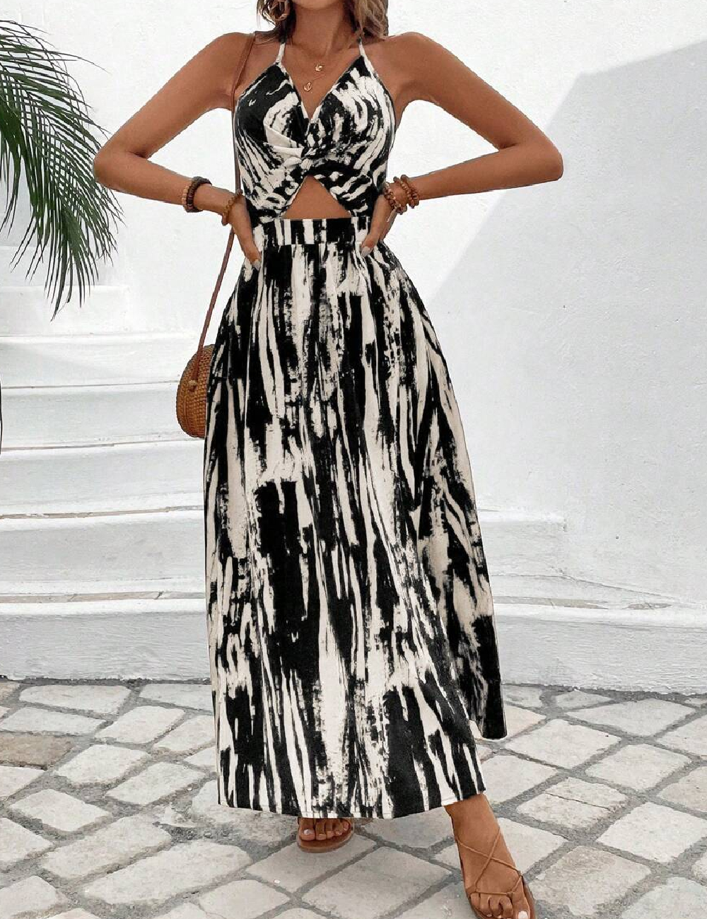 Rochie lunga SHEIN, alb/negru