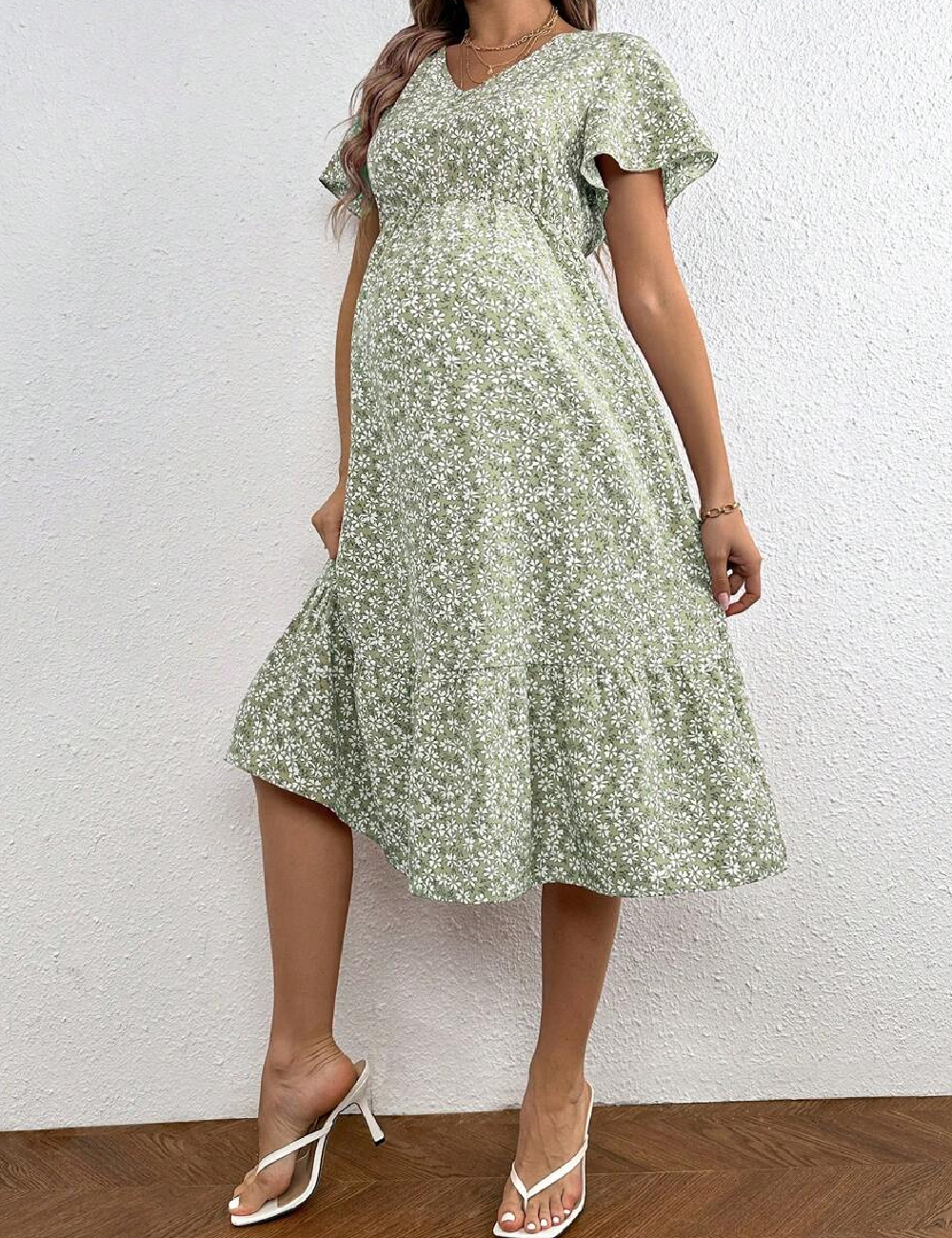 Rochie medie SHEIN Maternity, verde