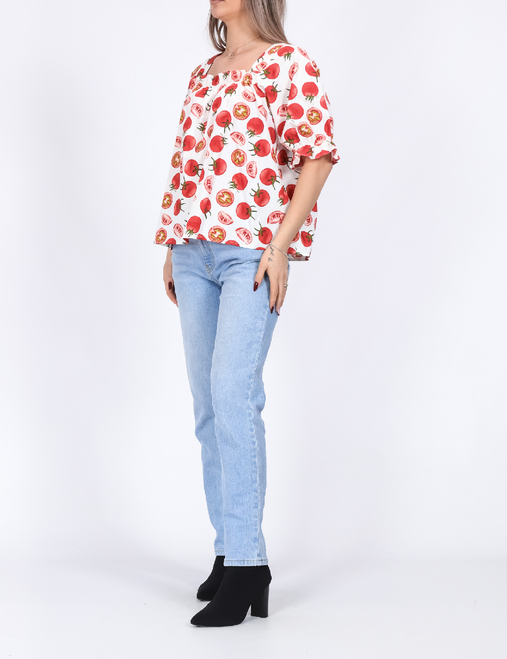 Bluza Pieces, alb/rosu