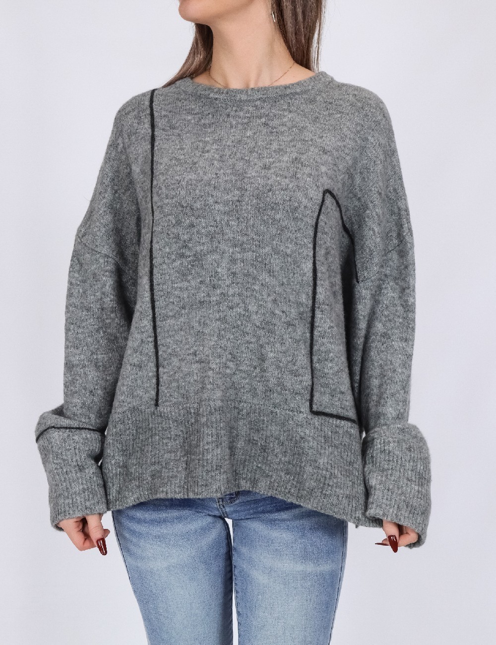 Pulover Pieces, gri - 1 | YEO
