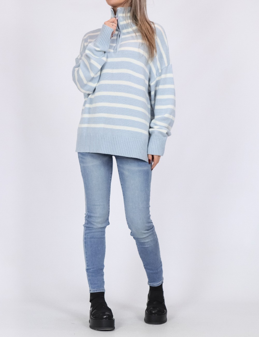 Pulover Pieces, albastru - 1 | YEO