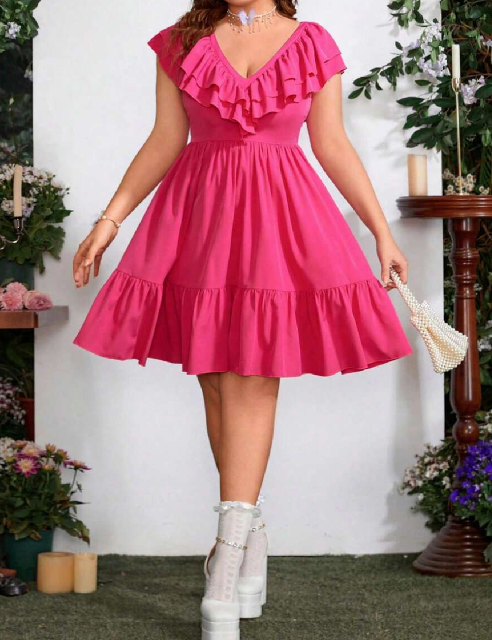Rochie scurta SHEIN CURVE, roz