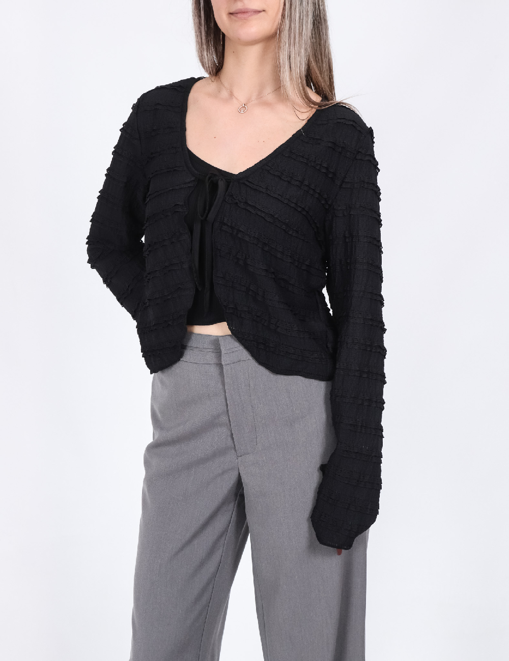 Cardigan Pieces, negru - 1 | YEO