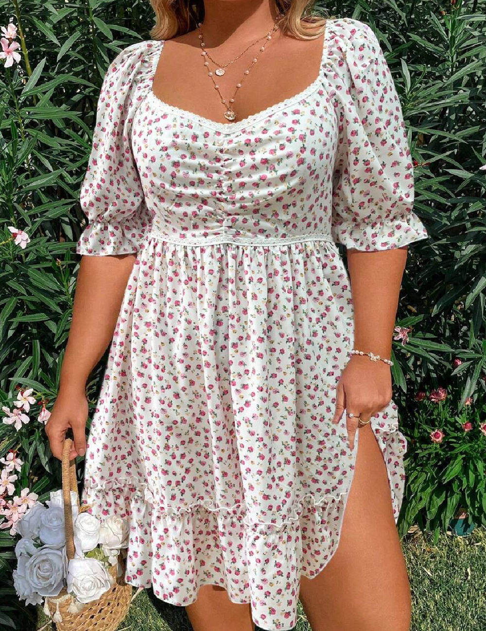 Rochie scurta SHEIN CURVE, alb/roz
