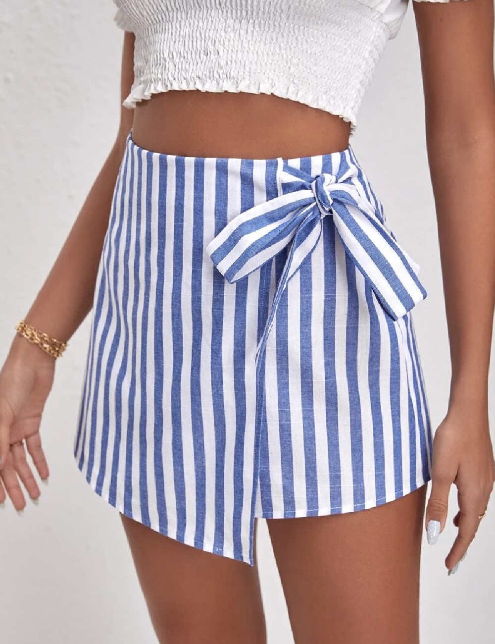 Fusta pantalon SHEIN, alb/albastru - 1 | YEO