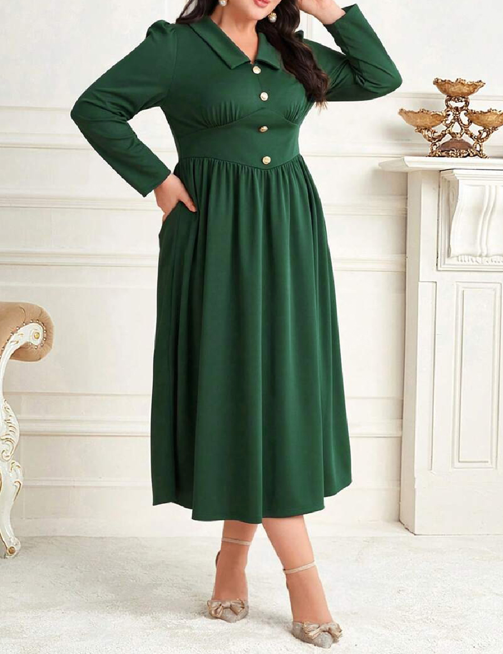 Rochie medie SHEIN CURVE, verde - 1 | YEO