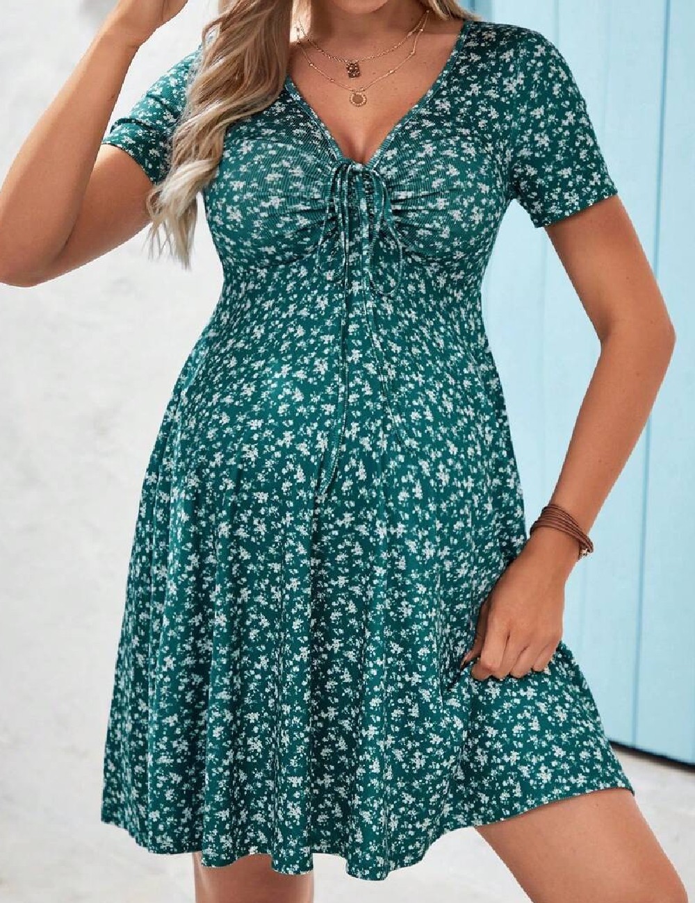 Rochie scurta SHEIN Maternity, verde - 1 | YEO