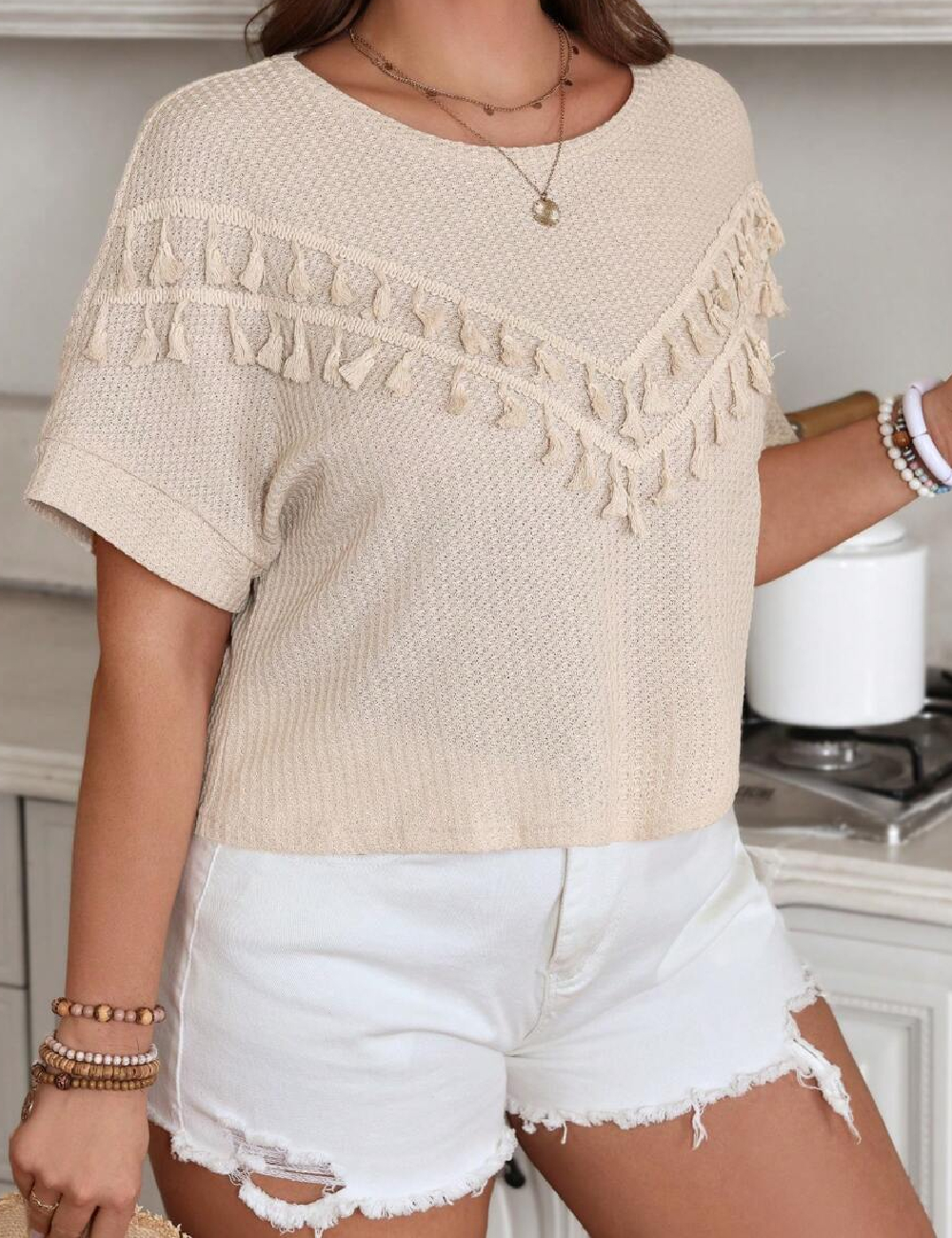 Tricou SHEIN CURVE, crem