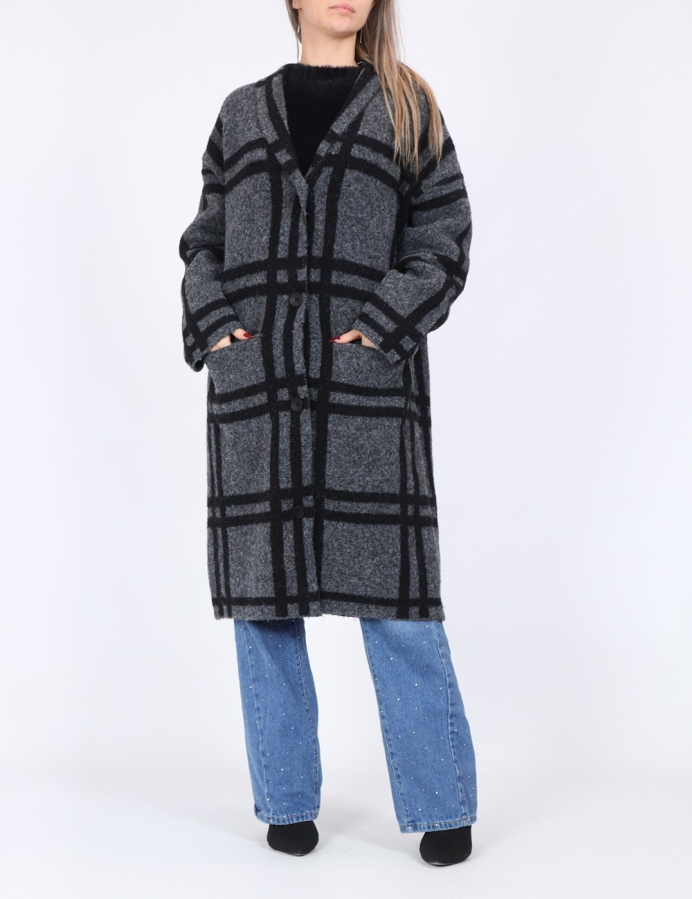 Cardigan Jacqueline de Yong, gri/negru - 1 | YEO