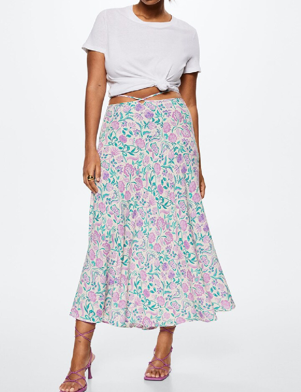 Fusta Mango Violeta, floral print