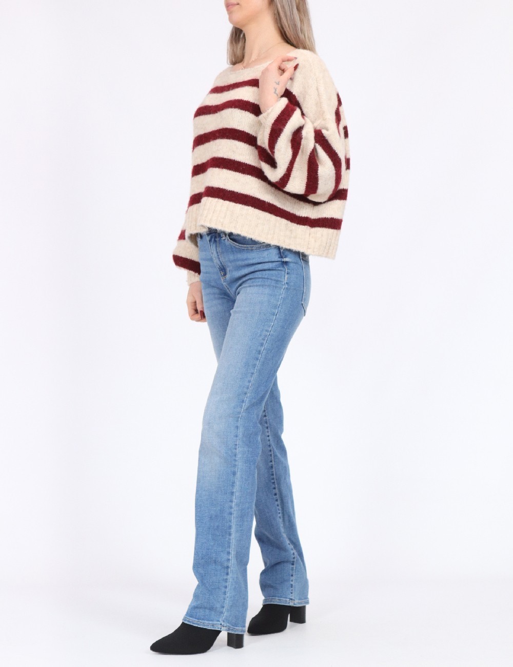 Pulover Only, crem/visiniu - 1 | YEO