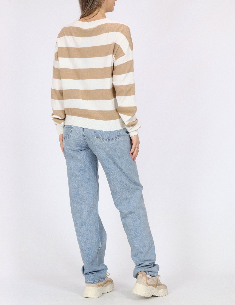 Bluza Pieces, maro/alb - 1 | YEO