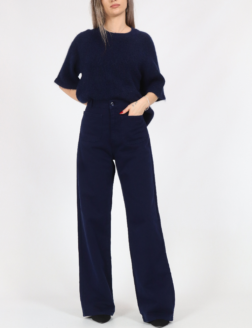 Pantaloni Pieces, albastru
