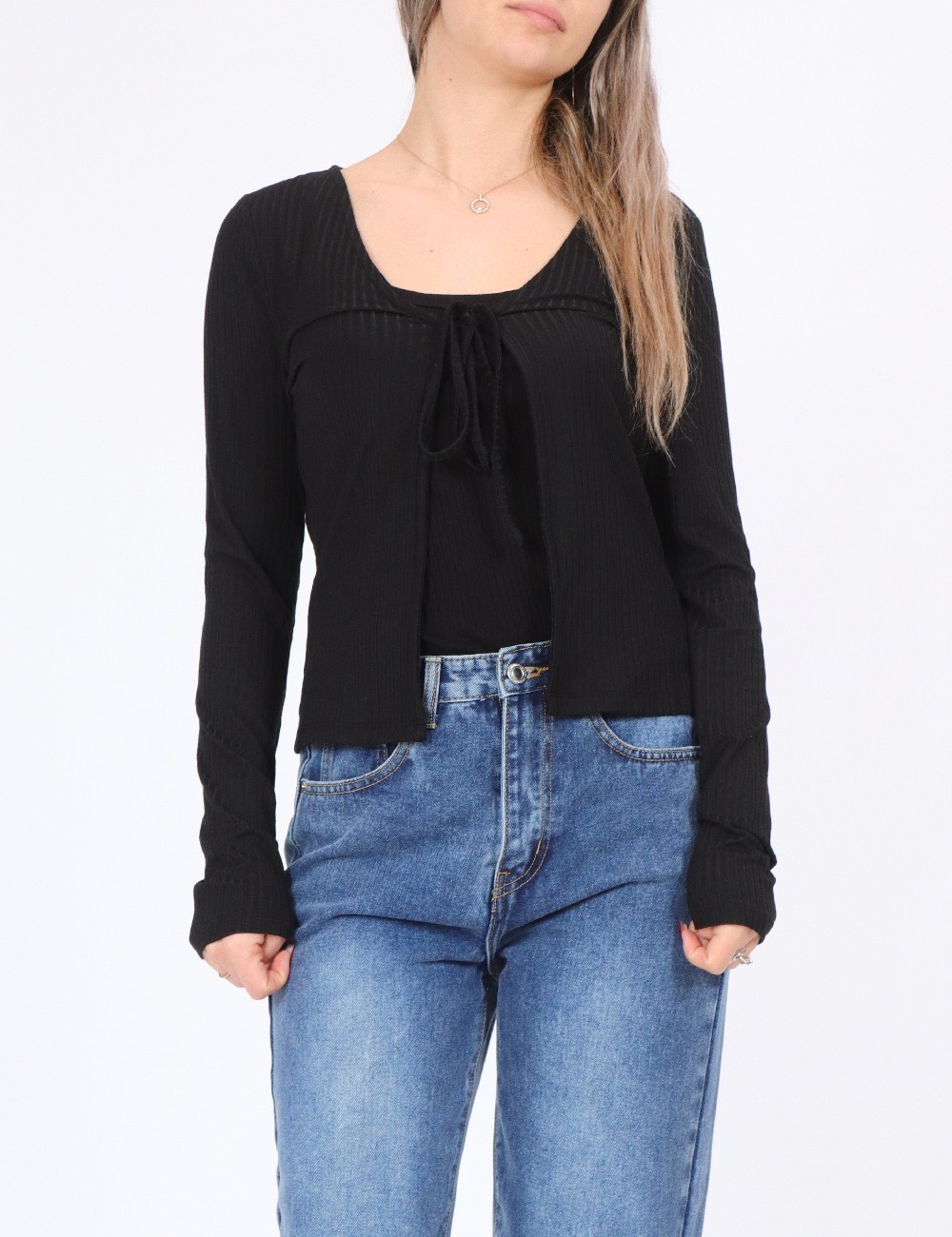 Cardigan Pieces, negru - 1 | YEO