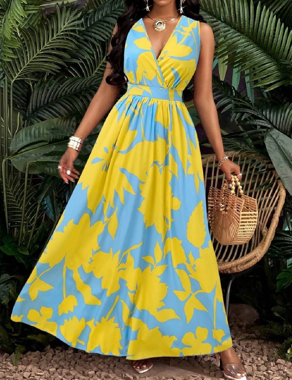 Rochie lunga SHEIN, albastru/galben - 1 | YEO