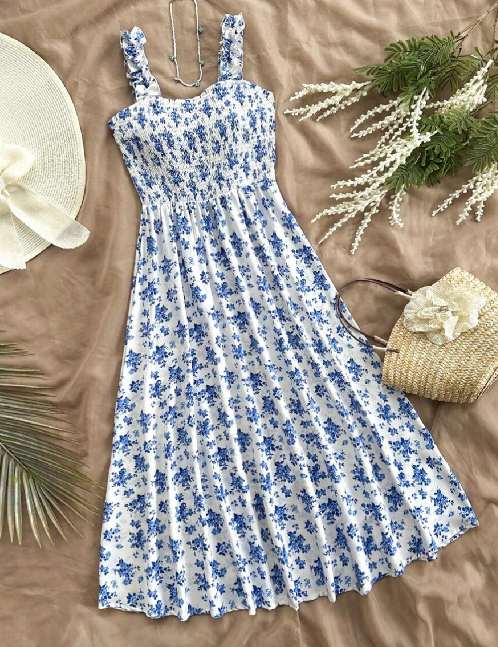 Rochie medie SHEIN, alb/albastru