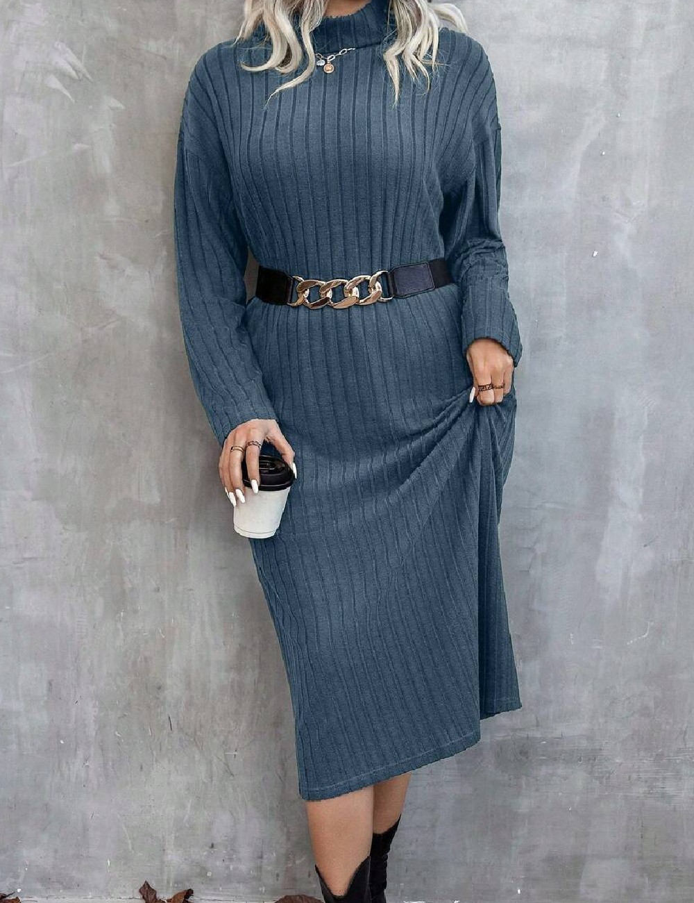 Rochie medie SHEIN CURVE, albastru - 1 | YEO