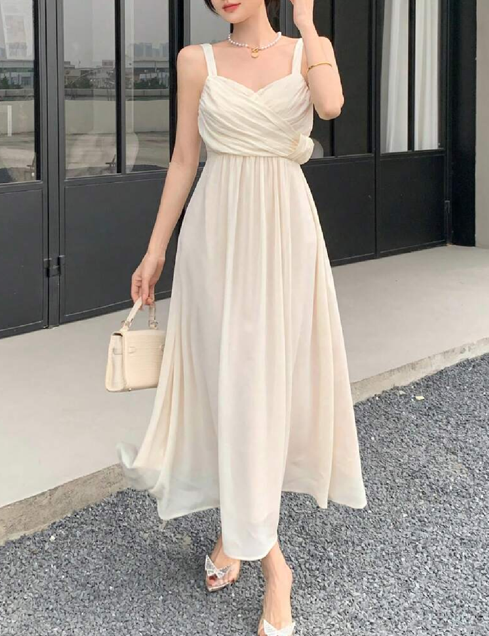 Rochie lunga Dazy, ecru