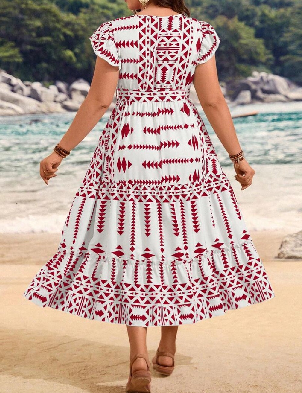 Rochie medie SHEIN CURVE, alb/rosu - 1 | YEO