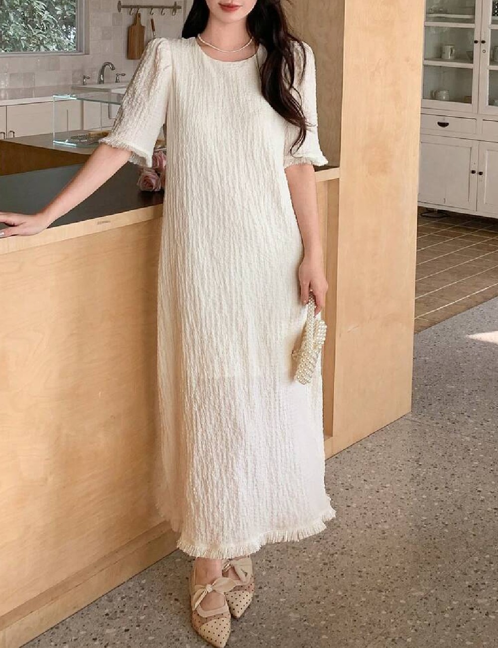Rochie lunga Dazy, crem - 1 | YEO