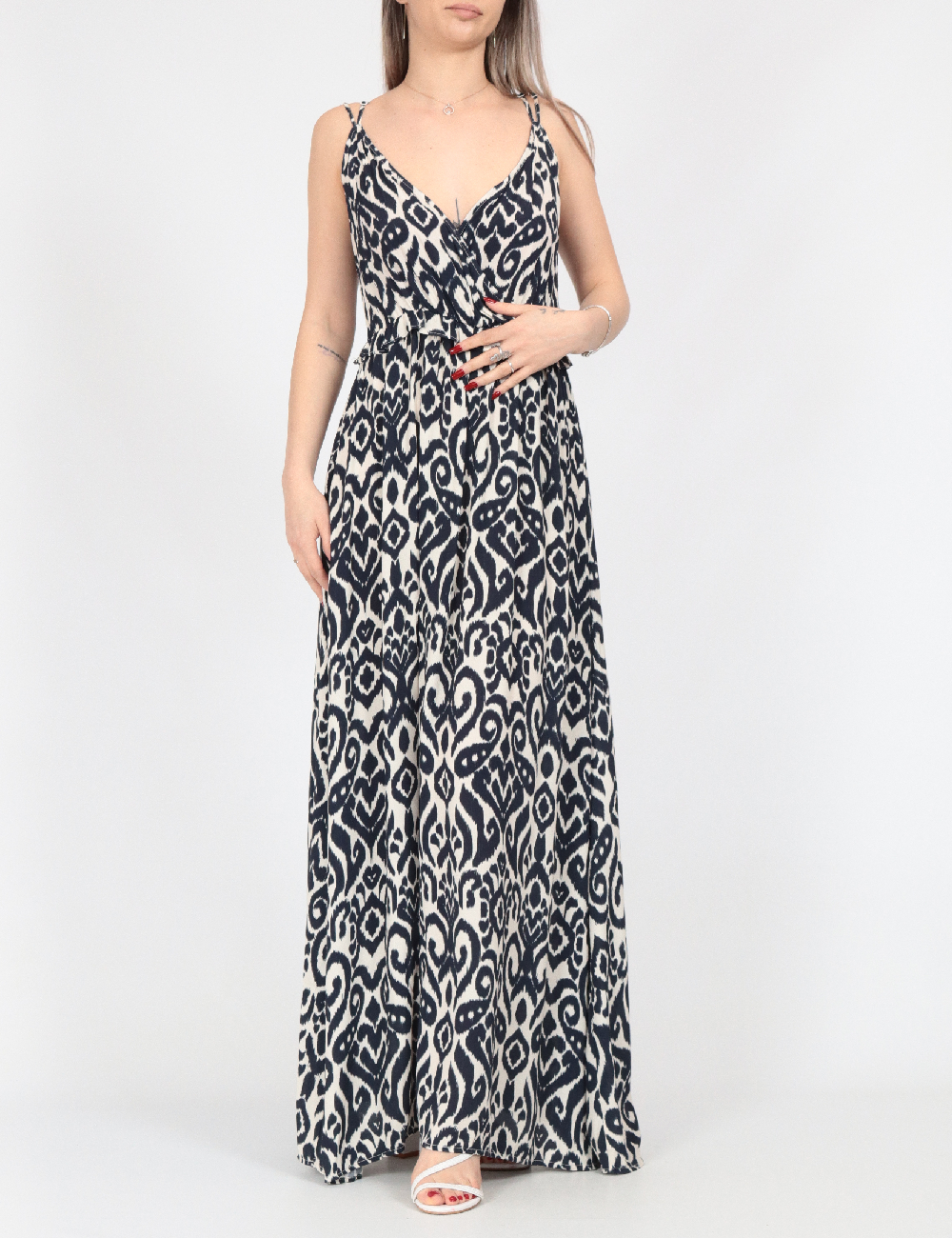 Rochie lunga Vero Moda, bleumarin/alb