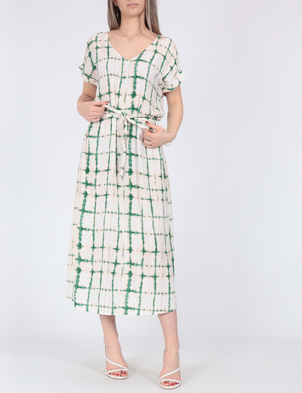 Rochie medie Jacqueline de Yong, crem/verde