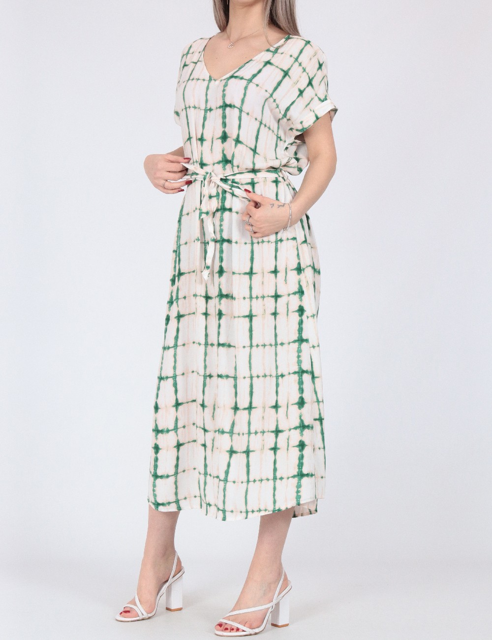 Rochie medie Jacqueline de Yong, crem/verde - 1 | YEO