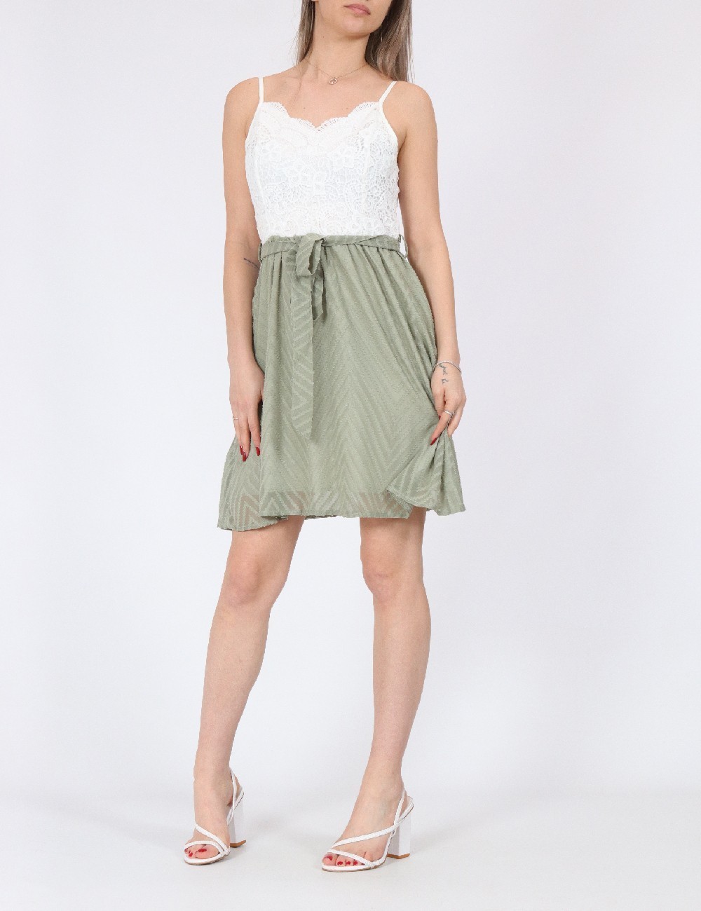 Rochie scurta SHEIN, alb/verde - 1 | YEO