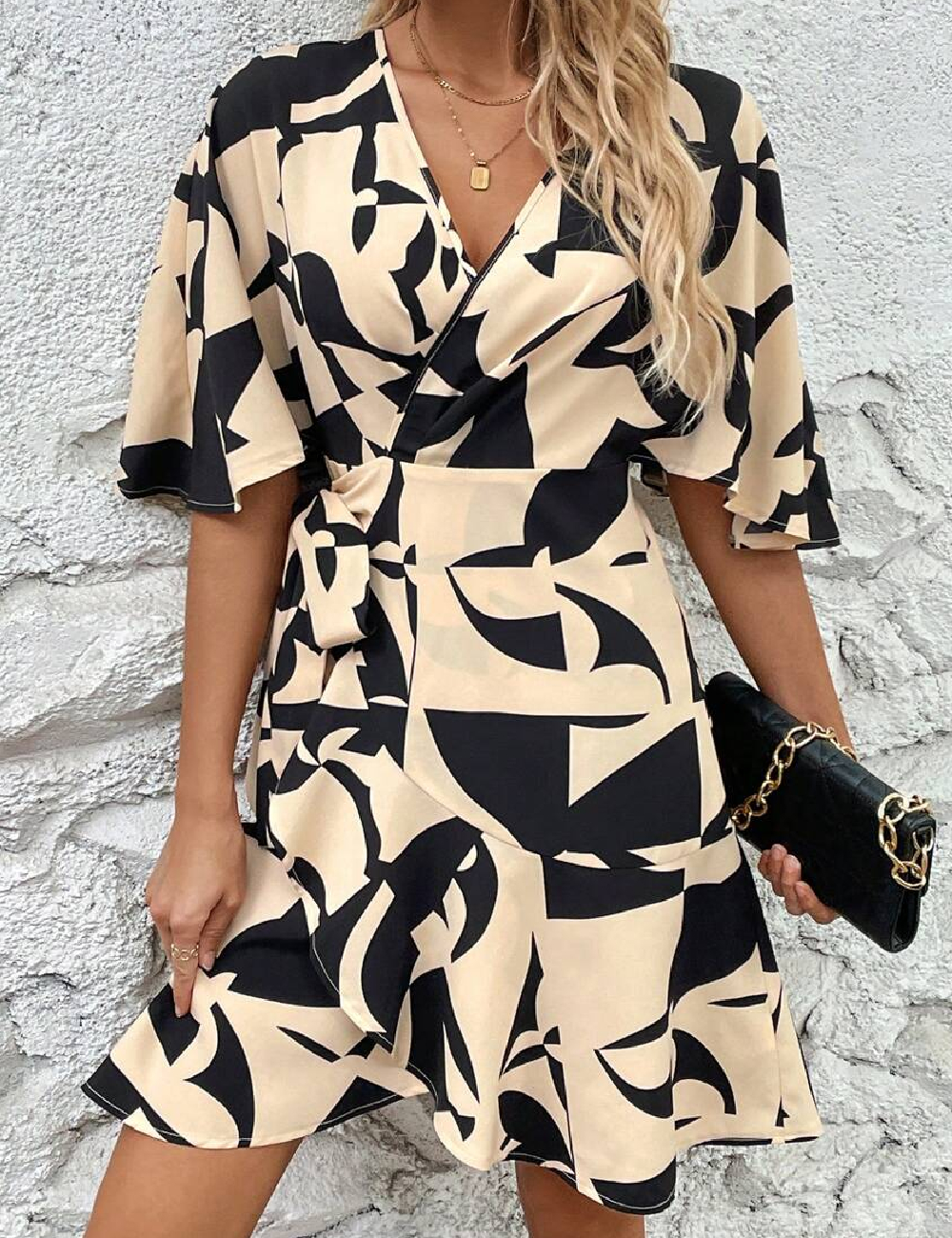 Rochie scurta SHEIN, crem/negru