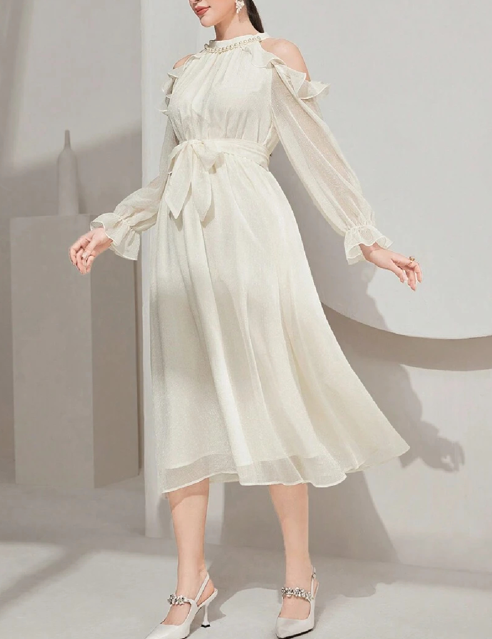 Rochie medie SHEIN, crem - 1 | YEO