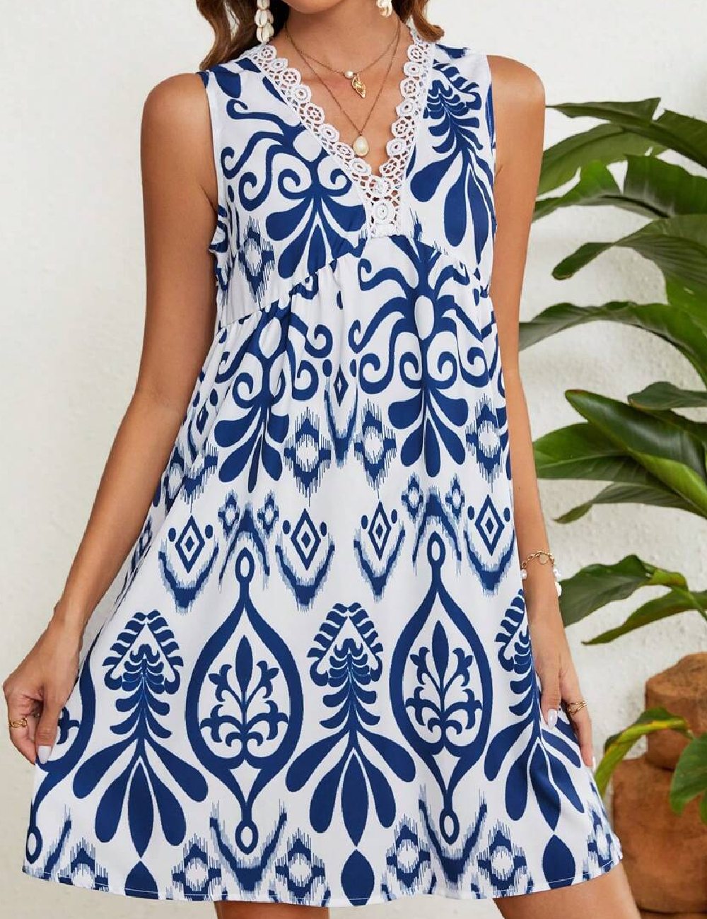Rochie scurta SHEIN, alb/albastru