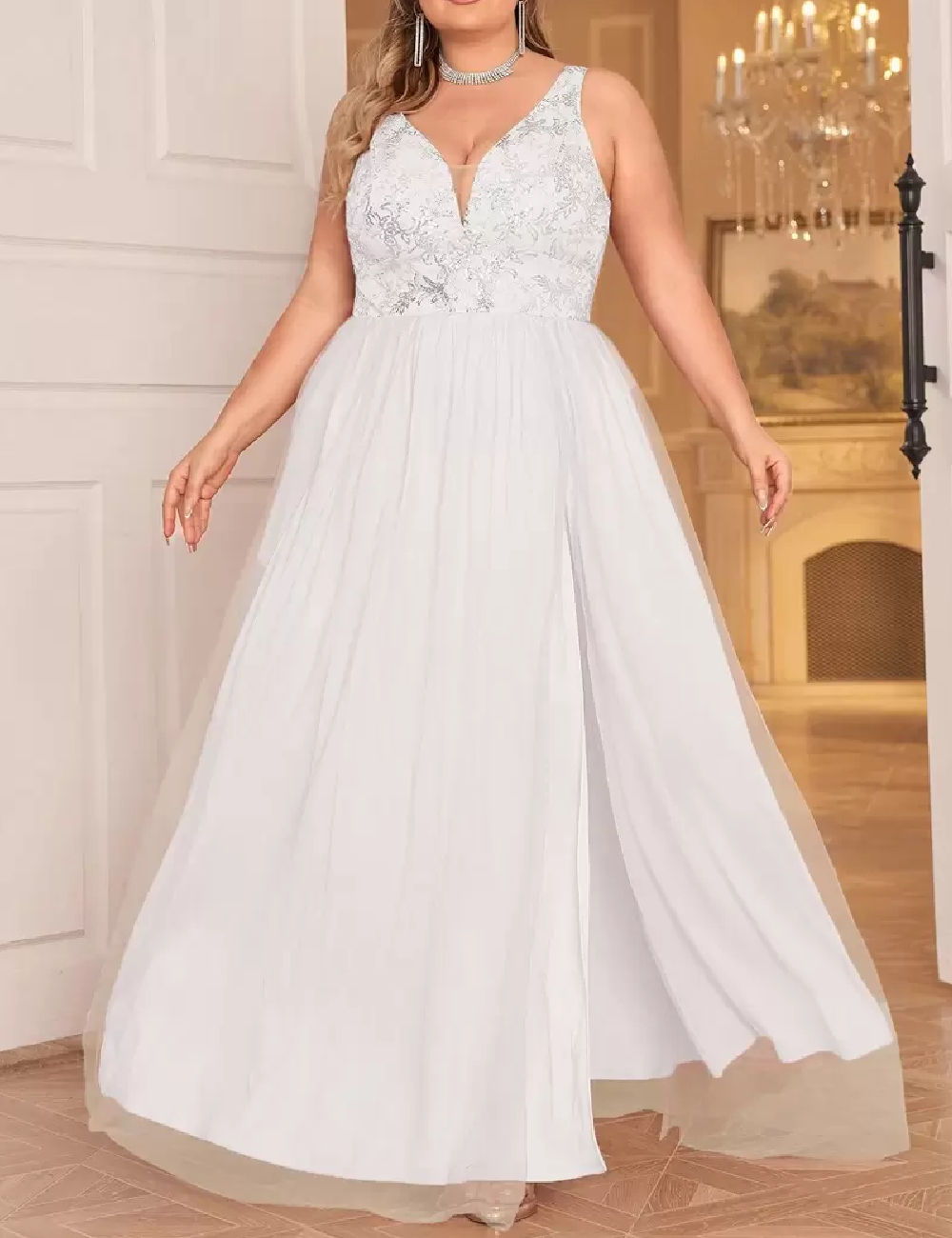 Rochie lunga Double Crazy Plus Size, alb