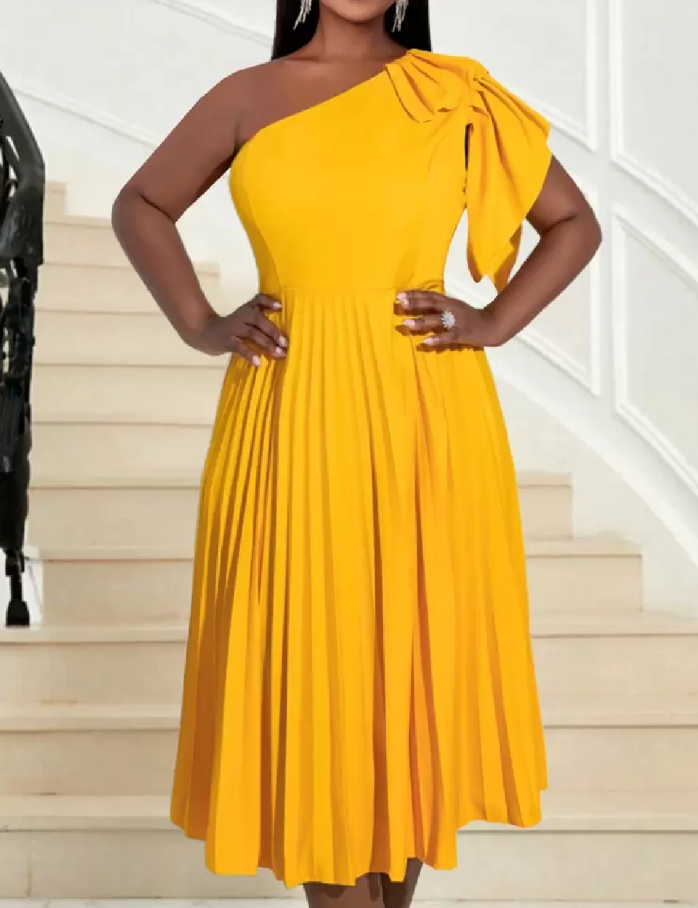 Rochie medie Aomei, galben - 1 | YEO