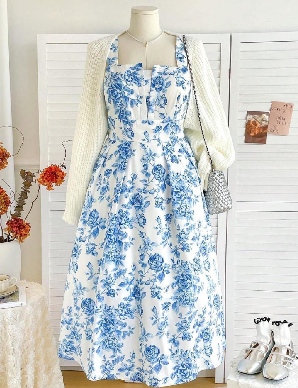 Rochie medie SHEIN CURVE, alb/albastru - 1 | YEO
