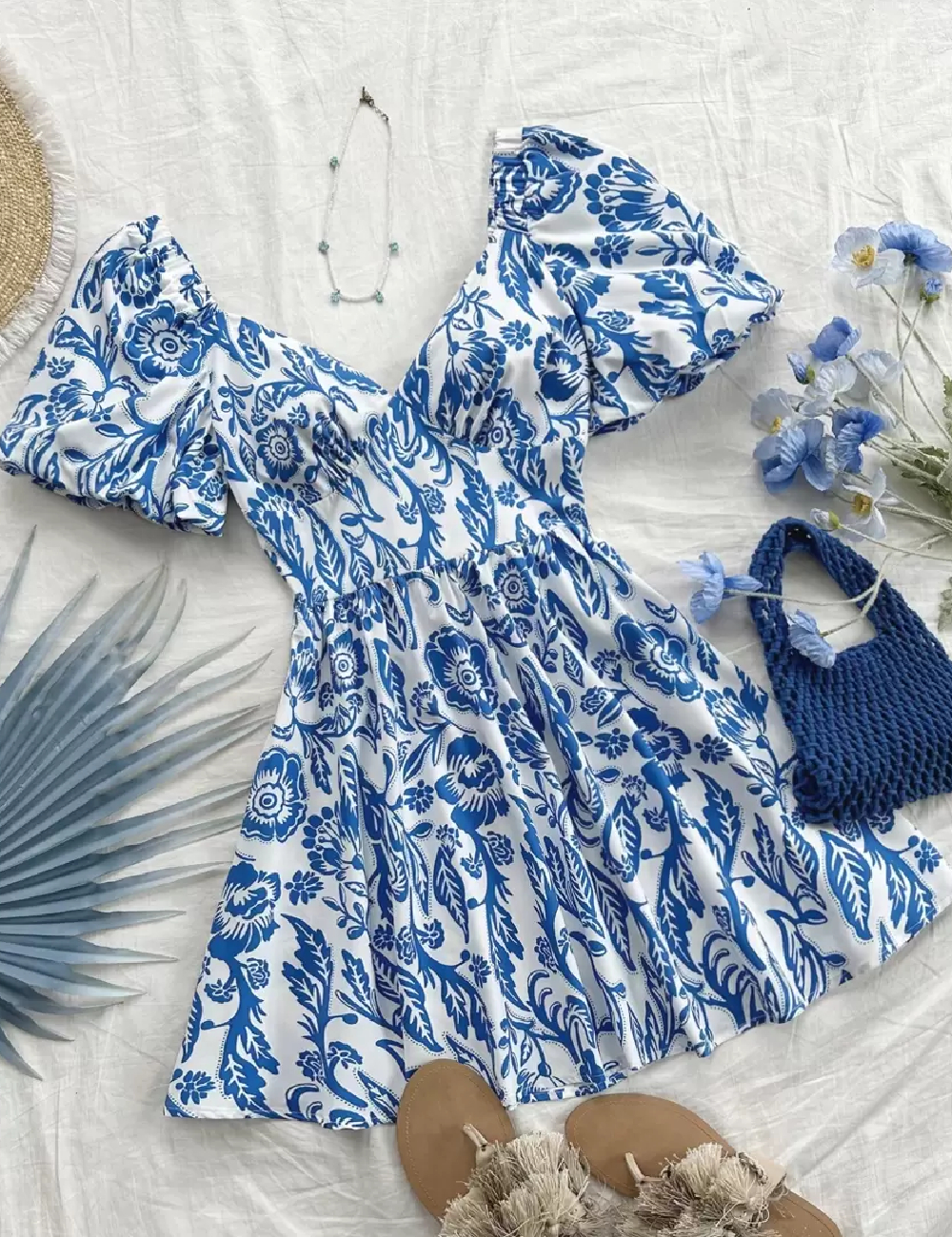 Rochie scurta SHEIN, alb/albastru