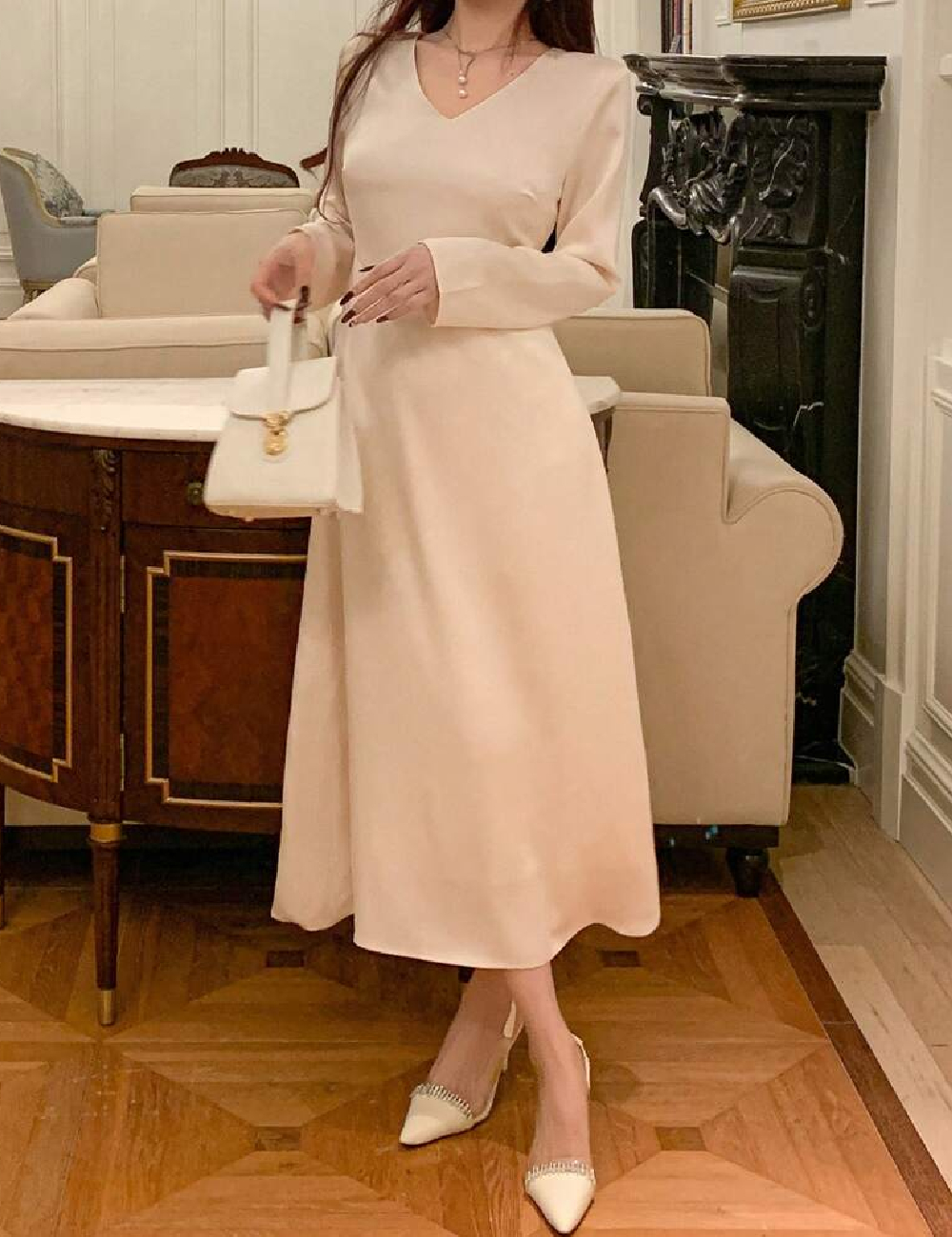 Rochie medie Dazy, crem