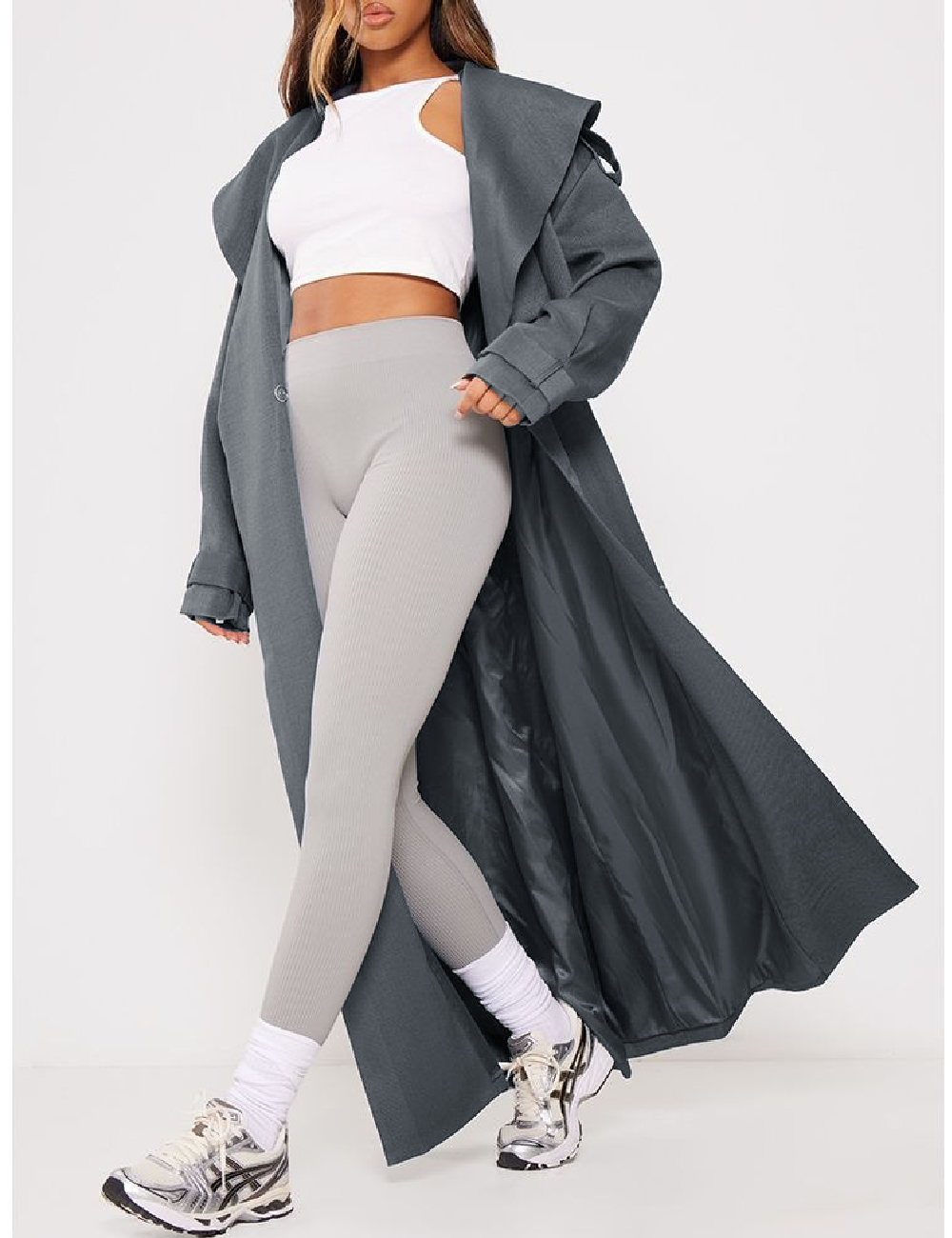 Trench PRETTYLITTLETHING, gri - 1 | YEO