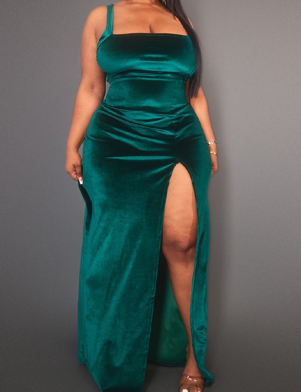 Rochie lunga PRETTYLITTLETHING Plus Size, verde - 1 | YEO