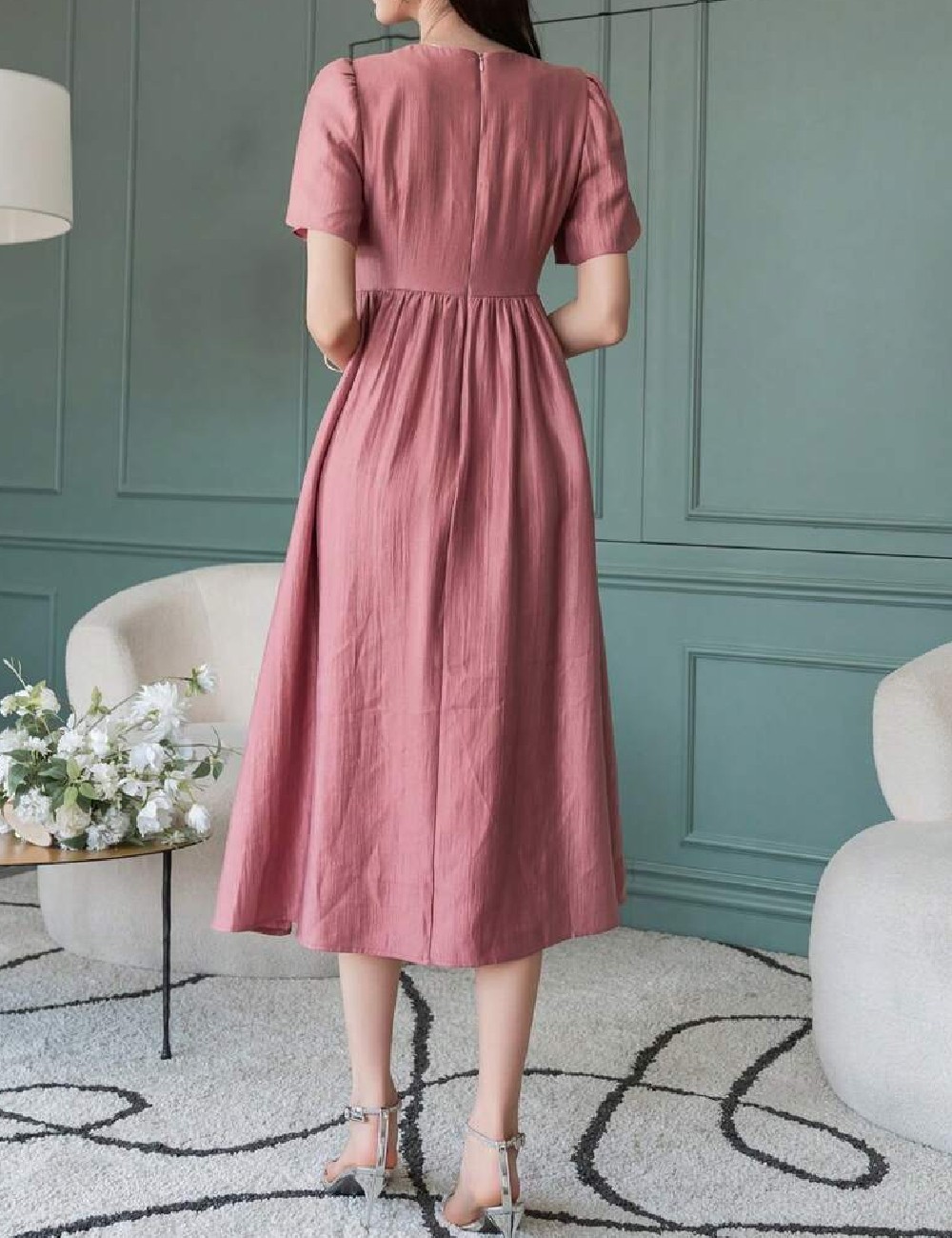 Rochie medie Dazy, roz - 1 | YEO