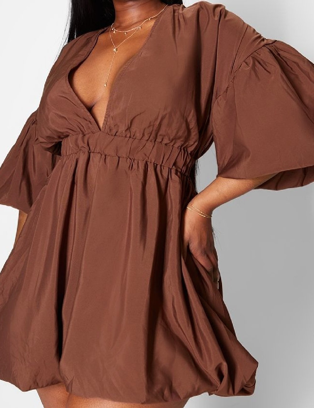 Rochie scurta PRETTYLITTLETHING Plus Size, maro - 1 | YEO