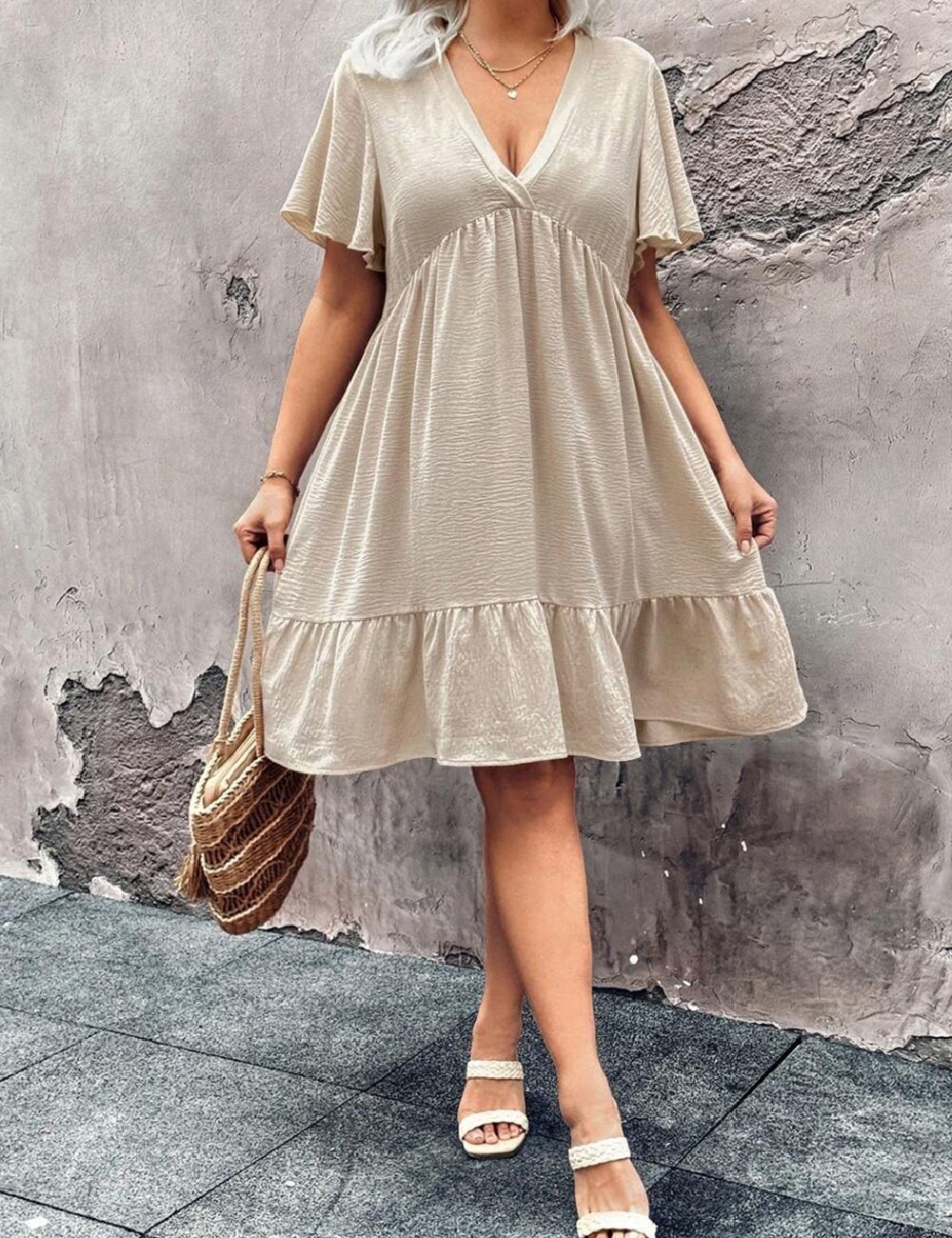 Rochie scurta SHEIN CURVE, crem - 1 | YEO