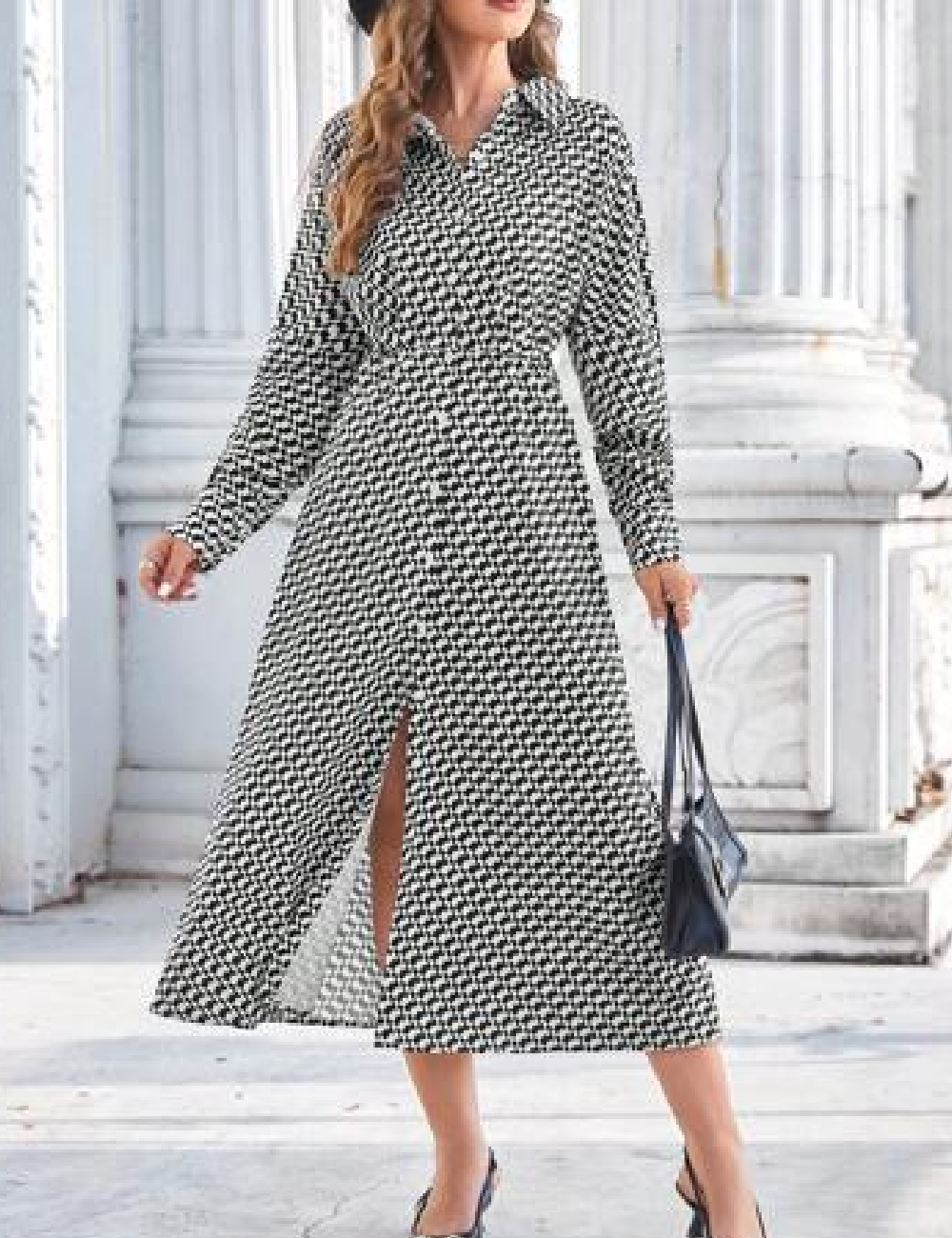 Rochie medie SHEIN, alb/negru
