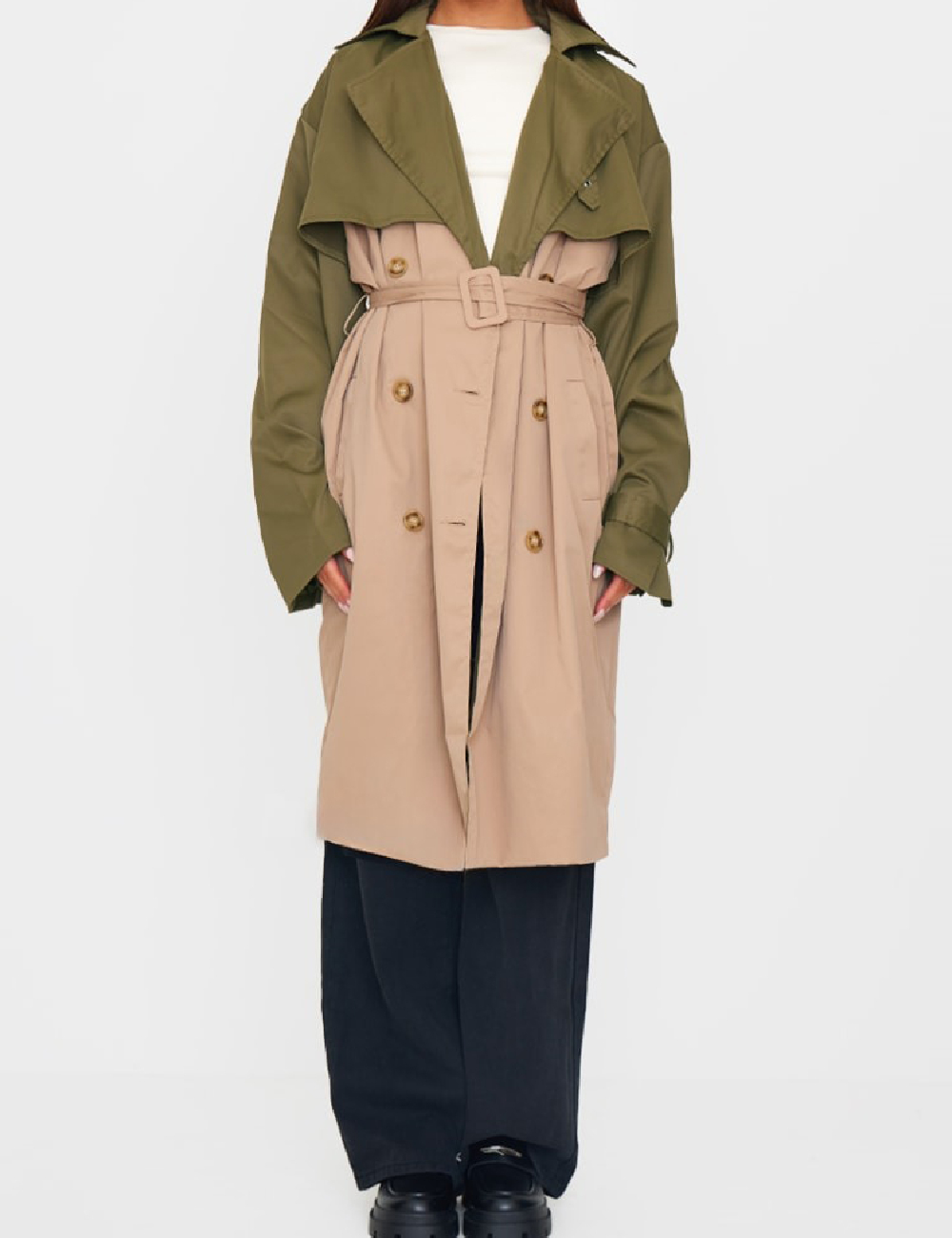 Trench PRETTYLITTLETHING, verde/crem