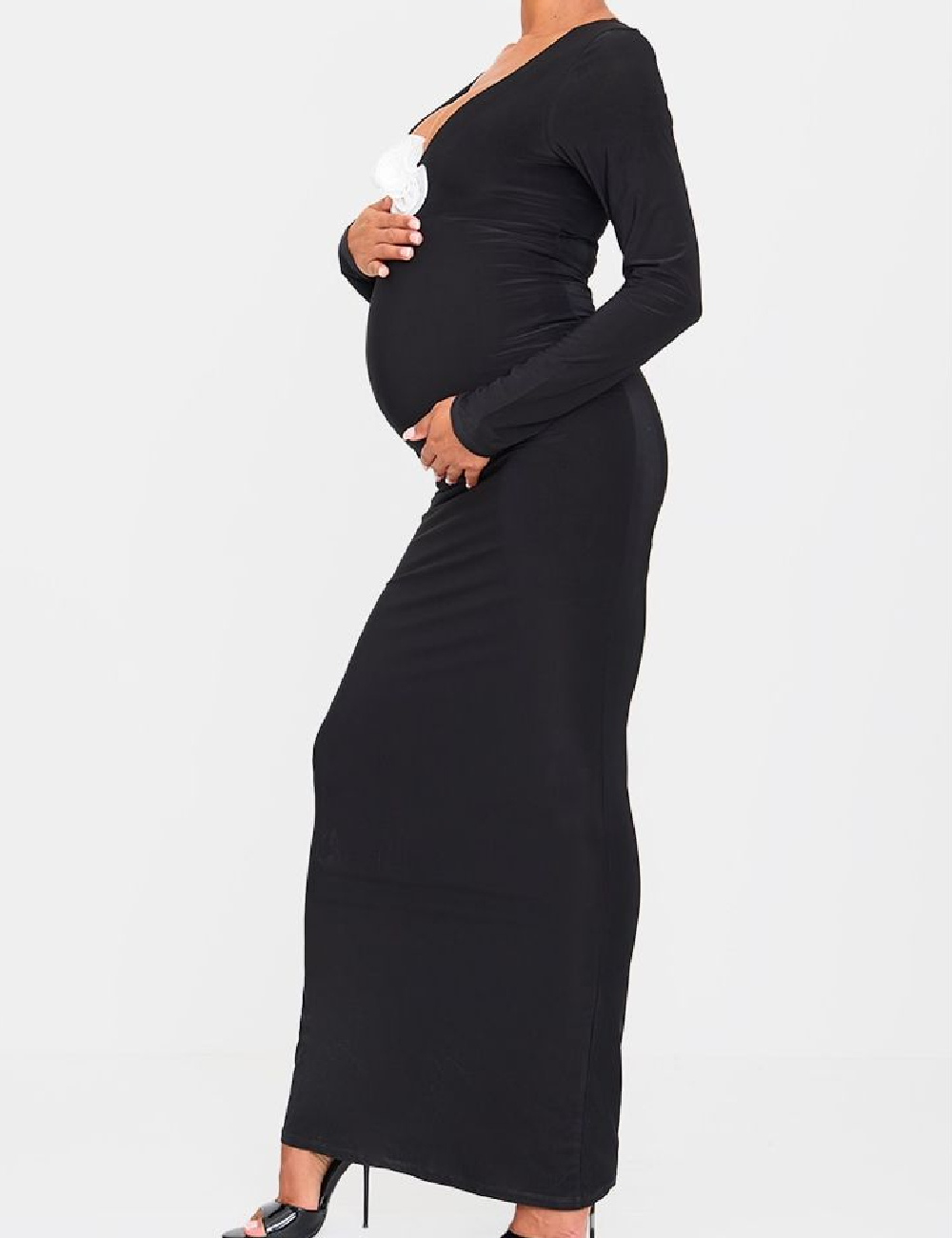 Rochie lunga PRETTYLITTLETHING Maternity, negru - 1 | YEO