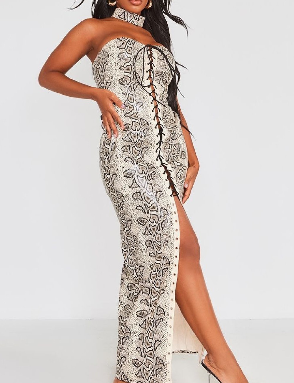 Rochie lunga PRETTYLITTLETHING, imprimeu sarpe - 1 | YEO