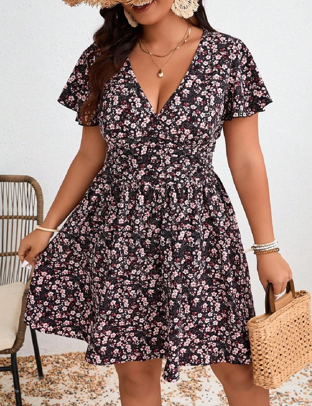 Rochie scurta SHEIN CURVE, floral print