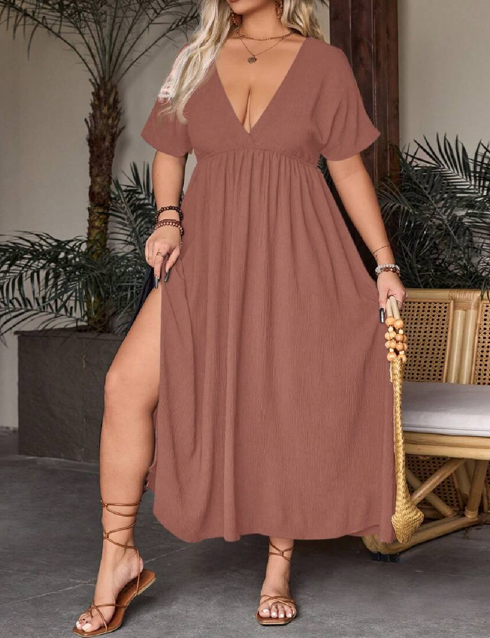 Rochie lunga SHEIN CURVE, roz pudra inchis