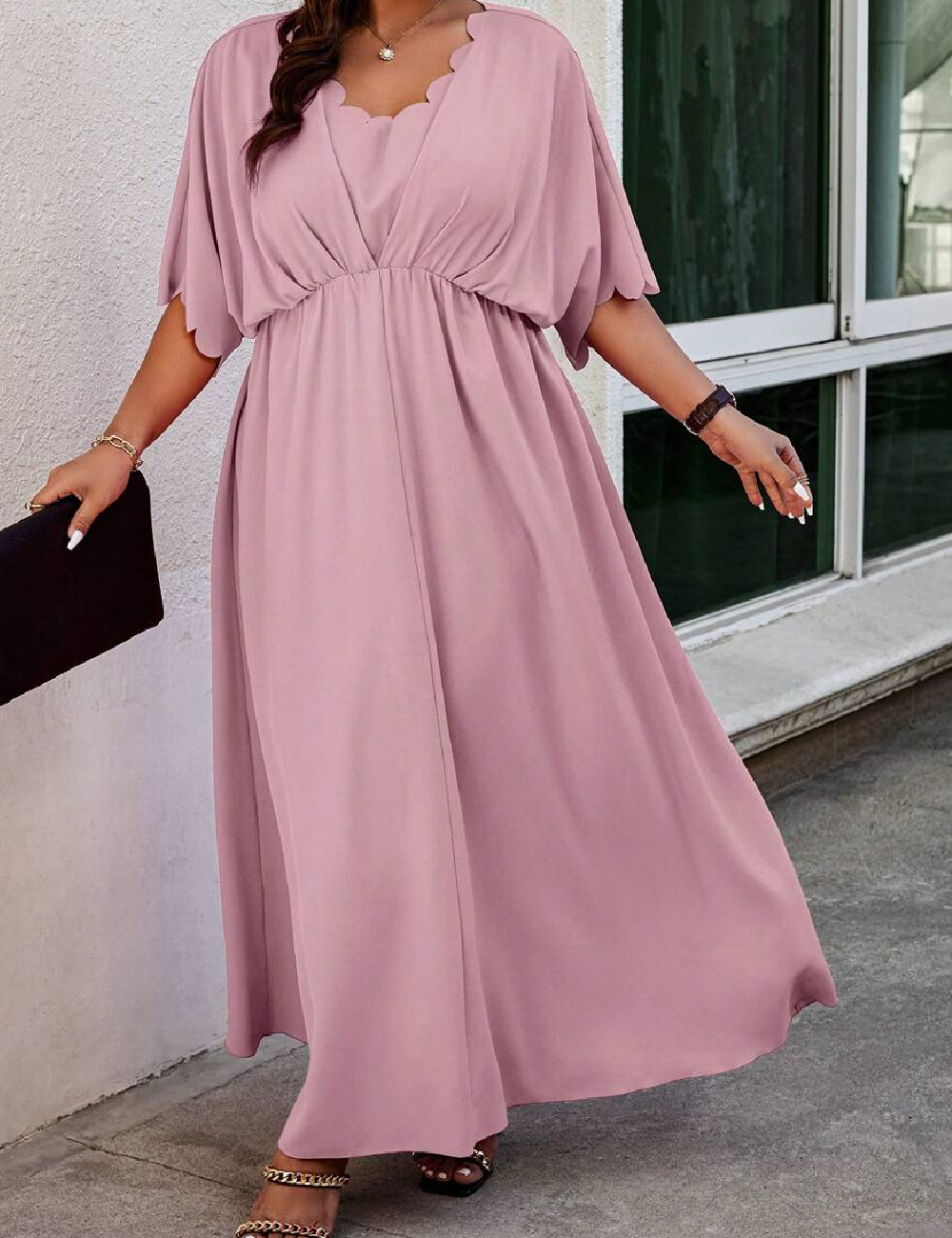 Rochie lunga SHEIN CURVE, roz pudra
