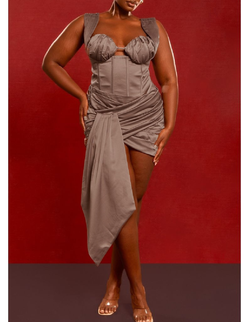 Fusta PRETTYLITTLETHING Plus Size, maro