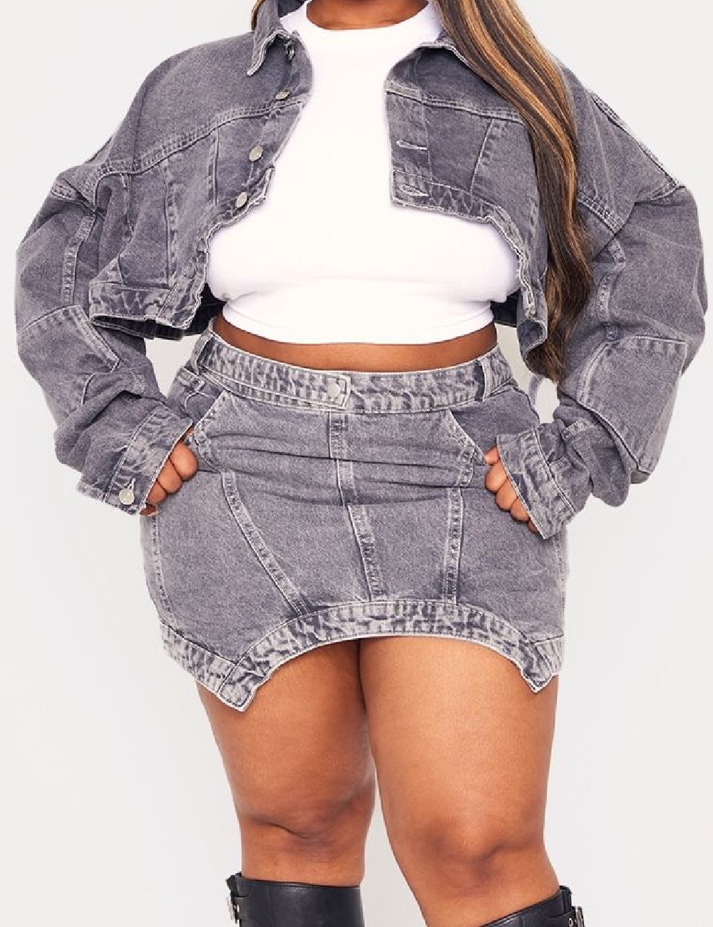 Fusta PRETTYLITTLETHING Plus Size, gri - 1 | YEO